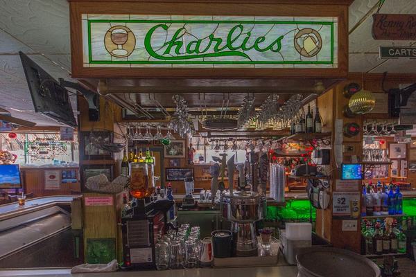 Signs and years of memorabilia over the bar