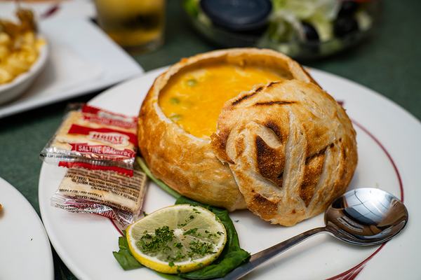 She-crab soup, served in the bread bowl